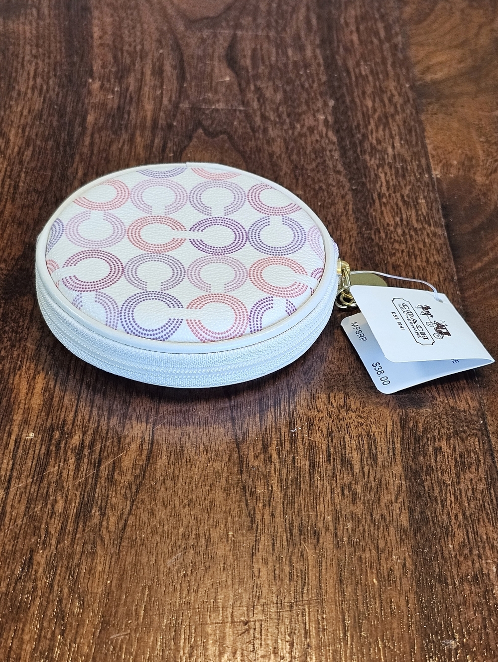 Coach Waverly Op Art Signature Coin Wallet In Cream Pink And Purple NWT - Picture 6 of 8
